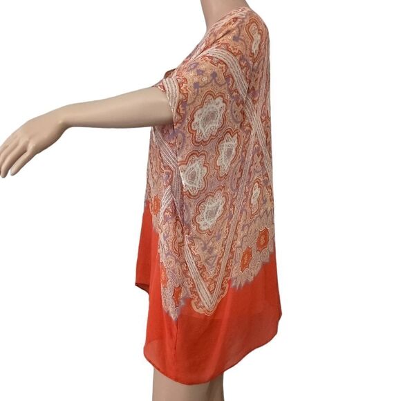 Maeve Anthropologie Silk Blouse L Nalina Handkerchief Kimono Flowy Bohemian Rust - Picture 7 of 16